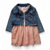 پیراهن گلبهی گیپور دخترانه همراه کت لی اصل ترک مناسب مهمانی و مجالس