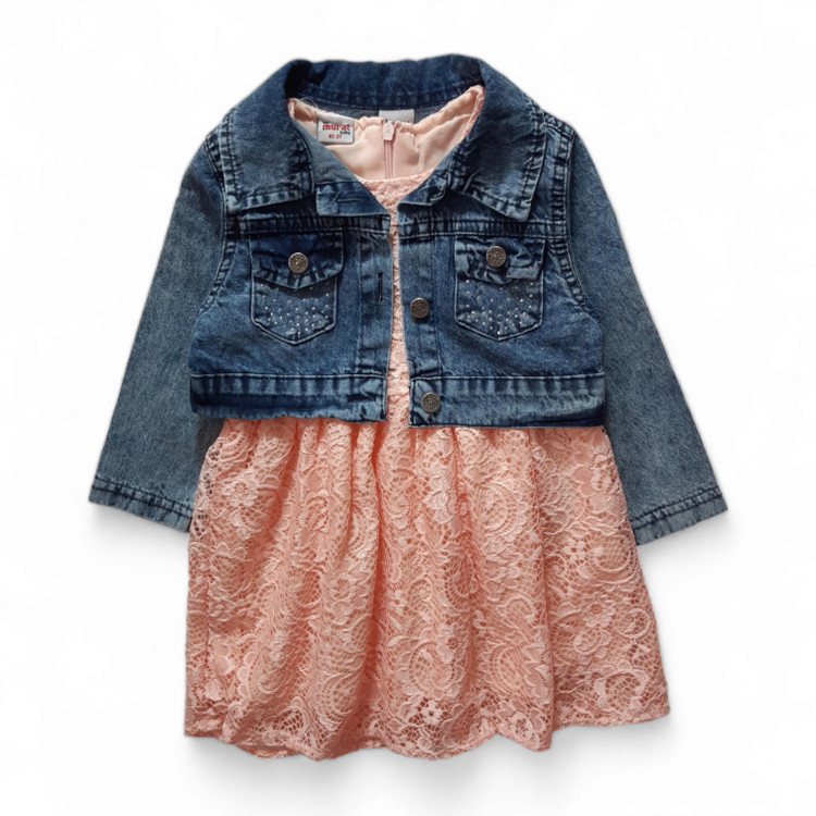 پیراهن گلبهی گیپور دخترانه همراه کت لی اصل ترک مناسب مهمانی و مجالس