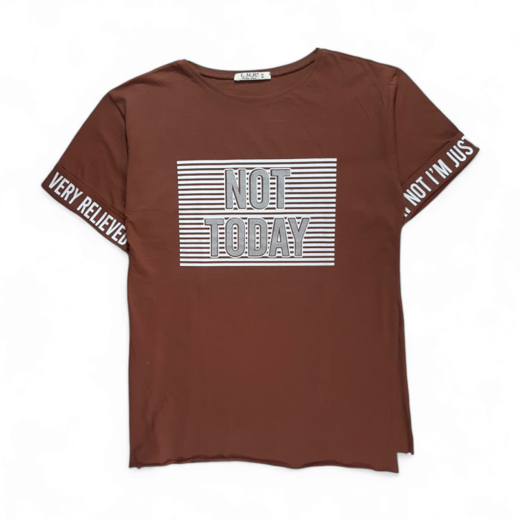 تیشرت لانگ قهوهای ترک E.M.R با چاک بغل