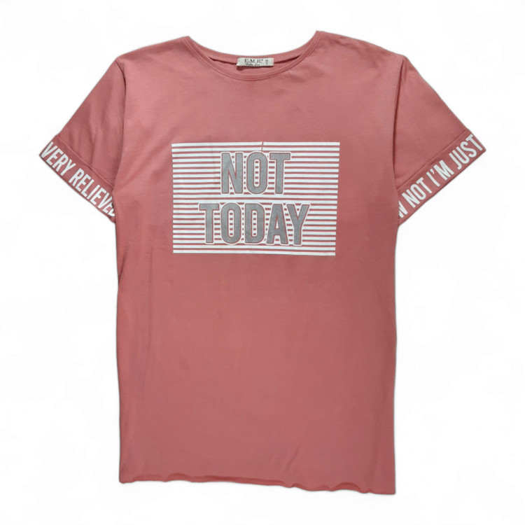 تیشرت لانگ زنانه صورتی برند E.M.R نمای جلو