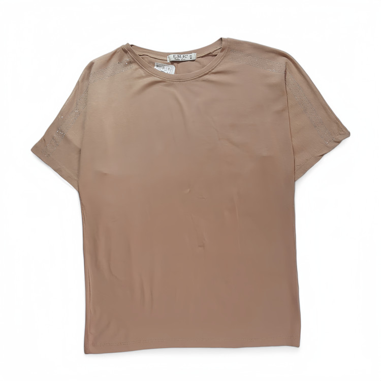 تیشرت زنانه کرم نگیندار ترک برند E.M.R نمای جلو