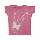 تیشرت زنانه سایز بزرگ نگین دار رنگ صورتی با طرح پروانه