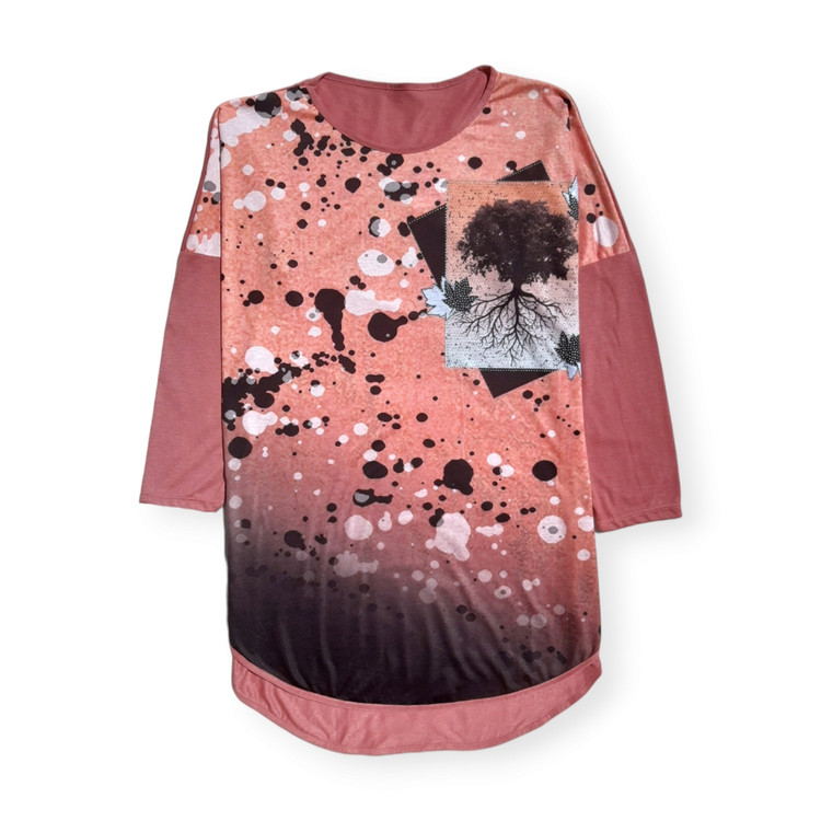 بلوز زنانه سایز بزرگ مدل کیمونو نگین دار رنگ صورتی جدید