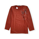 بلوز مجلسی زنانه نگین دار رنگ آجری برند NEZIR سایز بزرگ نمای جلو