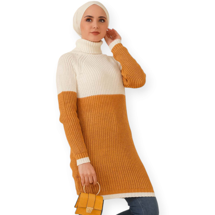 تیپ پینترسی با بلوز بافت زنانه سفید خردلی