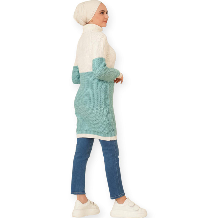 نمای پشت بلوز لانگ زنانه سفید سبز دریایی Hayal