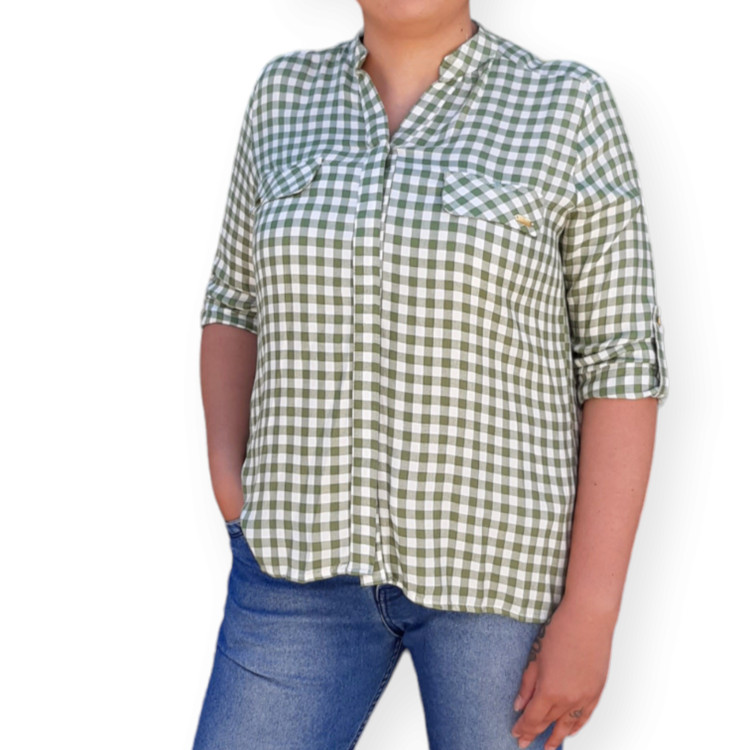 شومیز سبز چهارخانه زنانه