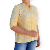 شومیز زنانه لیمویی چهارخانه