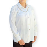 شومیز بیسکویتی زنانه سفید – نمای بغل لباس با پارچه پنبهای ترک