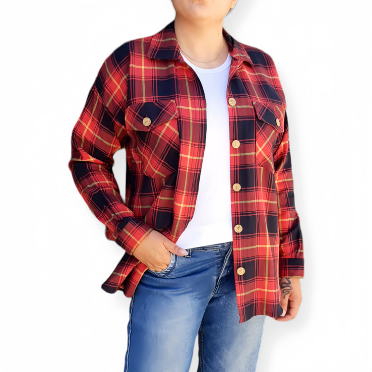 شومیز قرمز چهارخانه زنانه