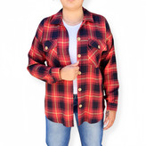 شومیز زنانه چهارخانه قرمز برند Selin Women – نمای کامل روی مانکن با استایل آزاد