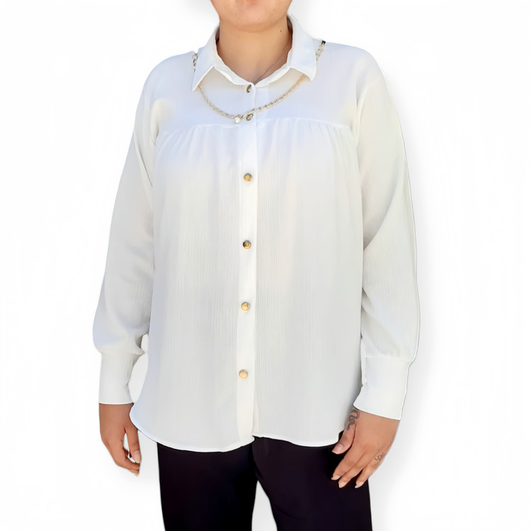 شومیز زنانه مجلسی ترک Miss Iklimm رنگ سفید – نمای روبرو روی مانکن