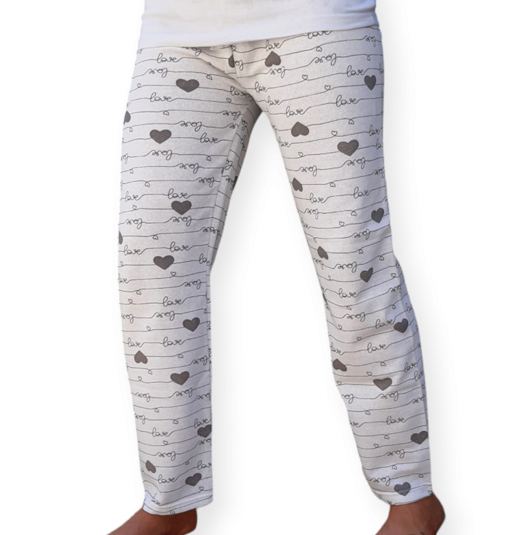 شلوار زنانه سفید طرح قلب طوسی ترک - نمای کلی