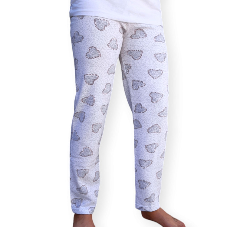 شلوار راحتی زنانه سفید طرح قلبی ترک - نمای جلو