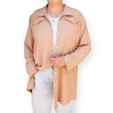 شومیز خاکی زنانه مانتویی ابروبادی – استایل آزاد و خنک سایز بزرگ