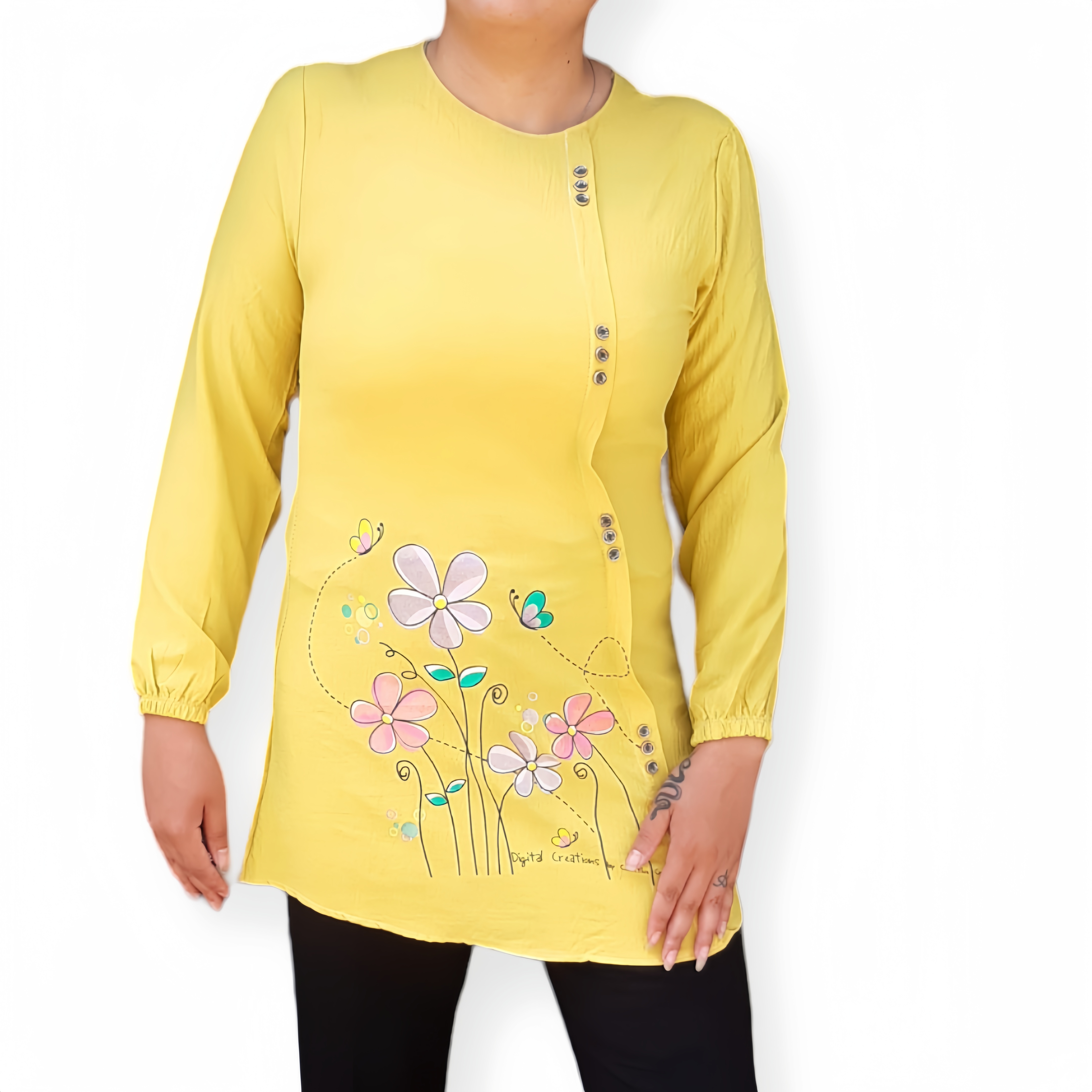 شومیز طلایی زنانه فریسایز پارچه ابروبادی – خنک و راحت برای بهار