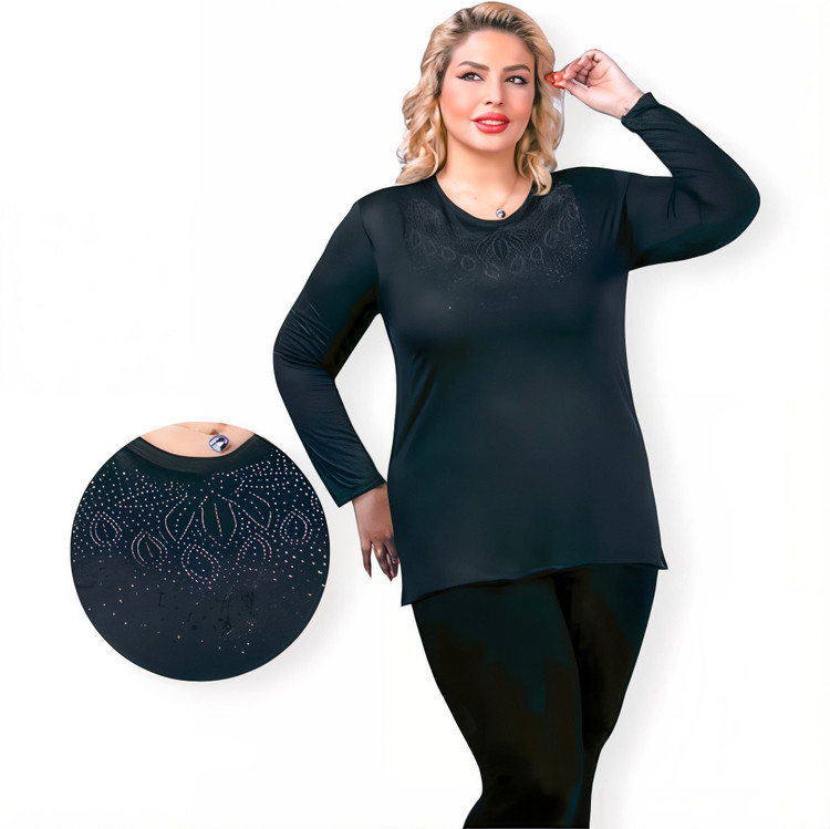 بلوز زنانه مشکی کشسان نخی مناسب تابستان