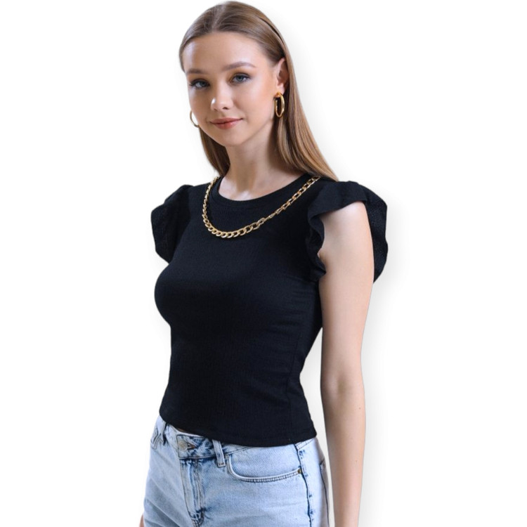 لباس تابستانی شیک زنانه مشکی با یقه زنجیردار برند Destina