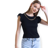 کراپ تاپ زنانه مجلسی مشکی Destina با یقه زنجیردار