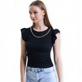 کراپ زنانه ترک مشکی اسلیم فیت مدل چین دار