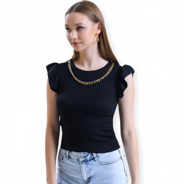 کراپ زنانه ترک مشکی اسلیم فیت مدل چین دار