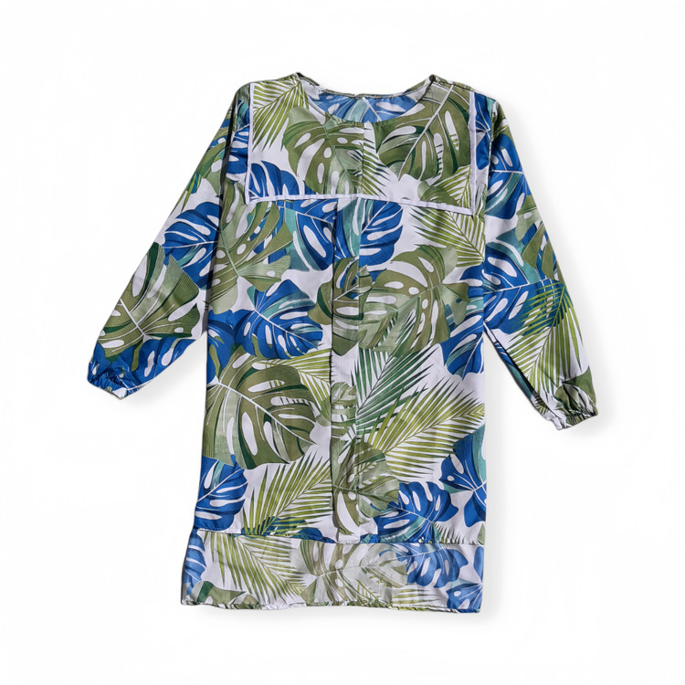 شومیز زنانه مانتویی طرح برگ انجیری رنگ سبز روشن – فری سایز، راحت و خنک