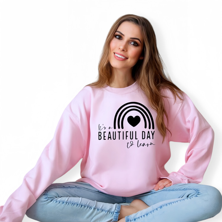 بلوز آستین بلند زنانه شیک ، دورس زنانه صورتی طرح قلب چاپی اسپرت و راحت