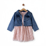 پیراهن مجلسی دخترانه صورتی دو تکه کت لی و گیپور برند Murat Baby