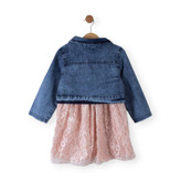 ست پیراهن گیپور صورتی و کت لی دخترانه مناسب مهمانی