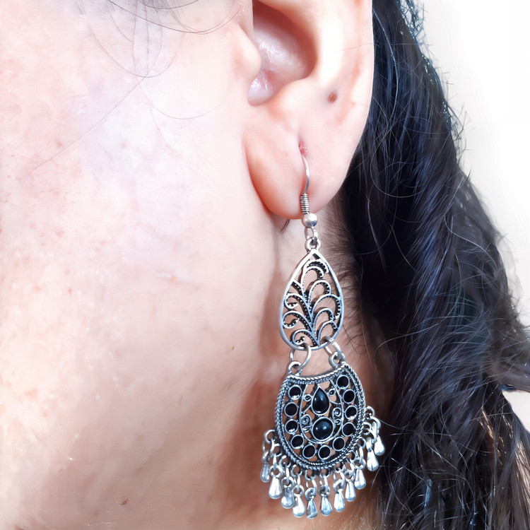 گوشواره آویز هنری استیل ساخت هند