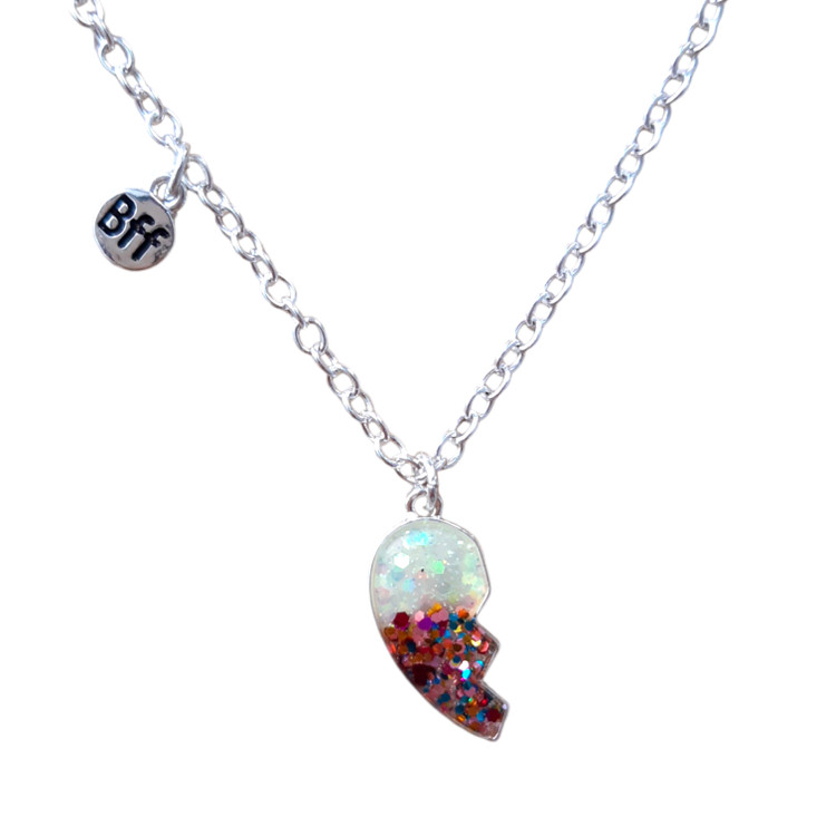 ست گردنبند استیل دوستی با قلب نصفه و پلاک BFF نقرهای