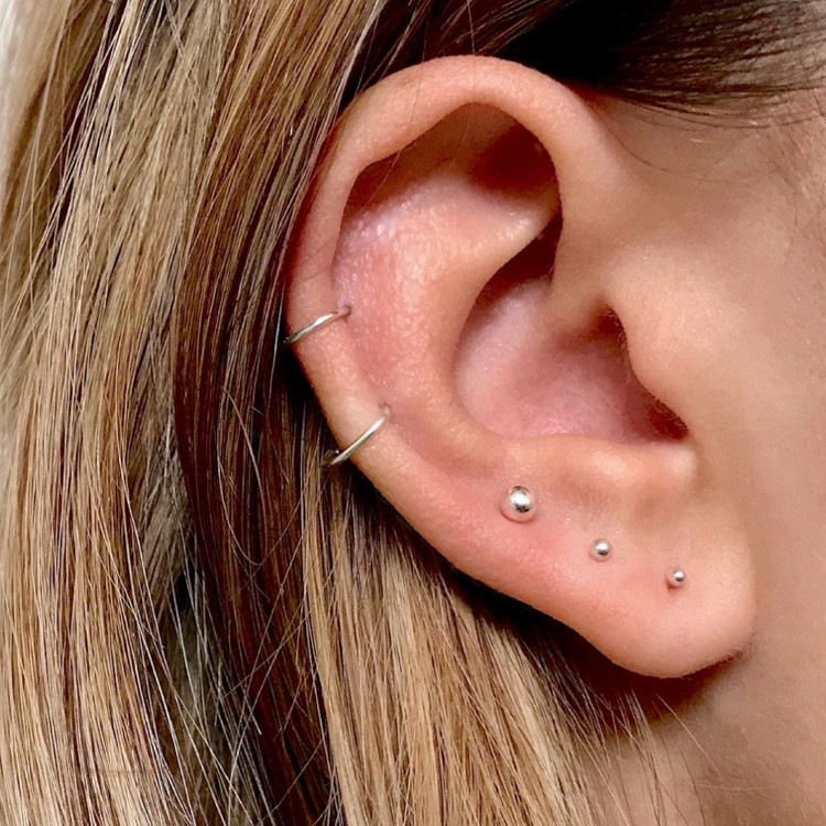 ست سه جفت گوشواره میخی سایز مختلف نقرهای