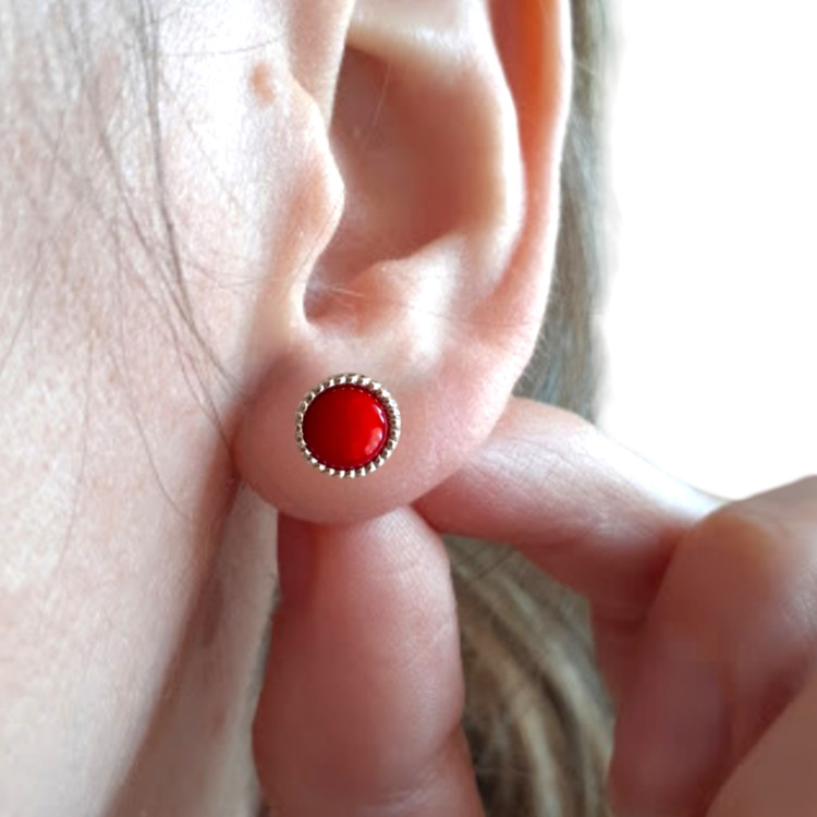 گوشواره زنانه استیل با صدف طبیعی رنگ صورتی و زرشکی