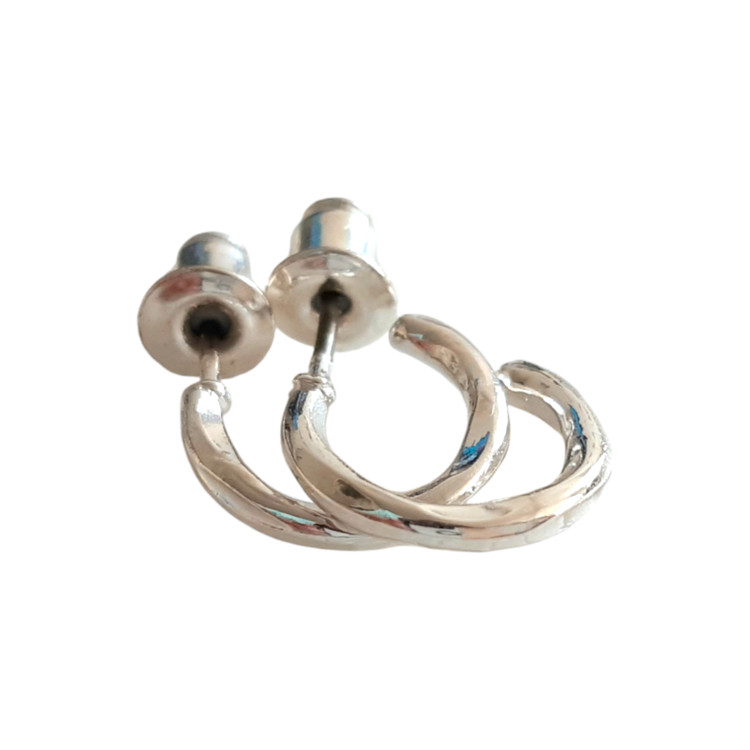 ست دو جفت گوشواره استیل نقرهای حلقهای زنانه مینیمال