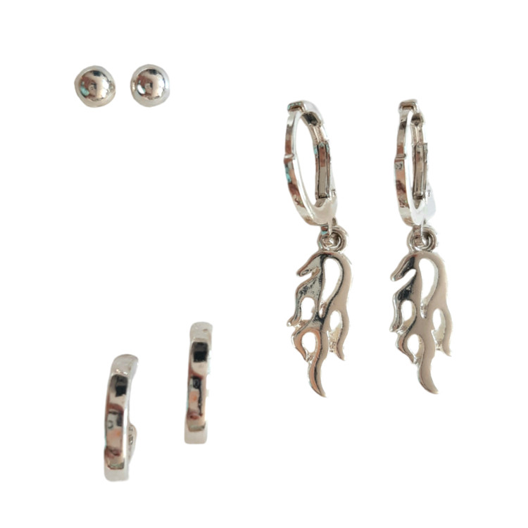 ست گوشواره استیل زنانه نقرهای برند Beeline شامل سه جفت متنوع