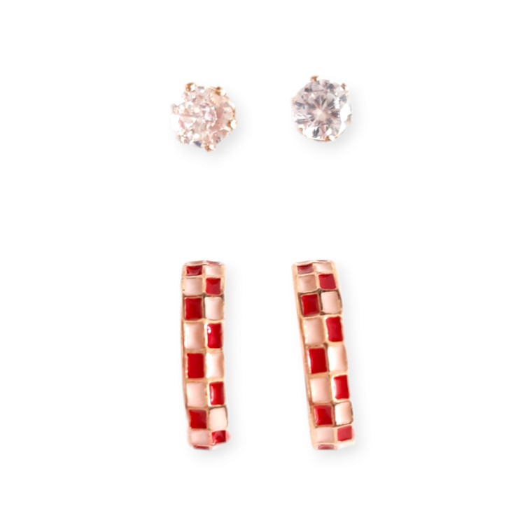 ست گوشواره استیل طلایی Beeline مدل حلقهای و میخی نگیندار