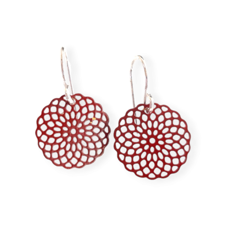 گوشواره آویزی استیل زنانه با طرح ماندالا قرمز اورجینال چین