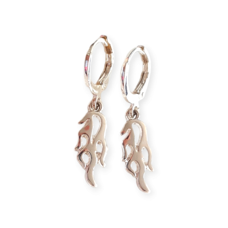 گوشواره حلقهای نقرهای با آویز طرح شعله اورجینال چین