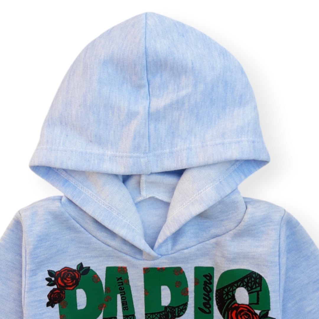 هودی گرم دخترانه رنگ آبی با جیب کانگورویی