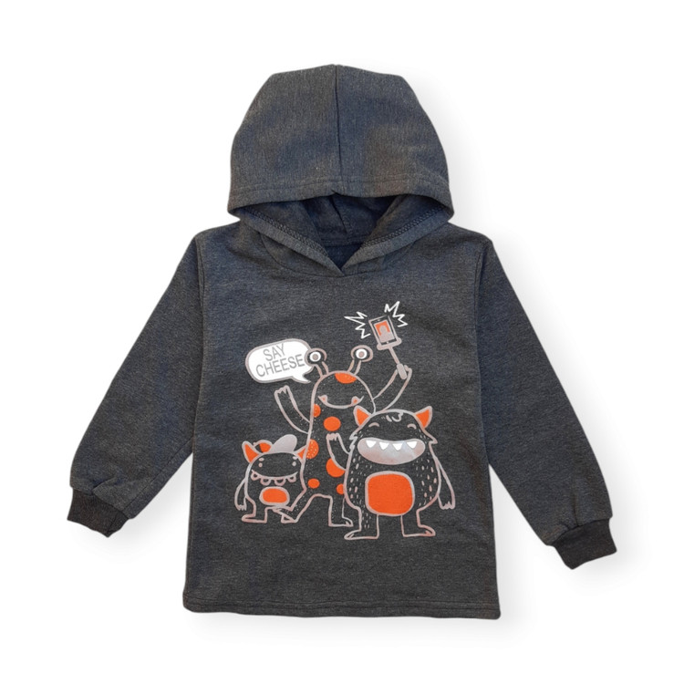 هودی پسرانه اسپرت طرح میکروب رنگ دودی با کلاه