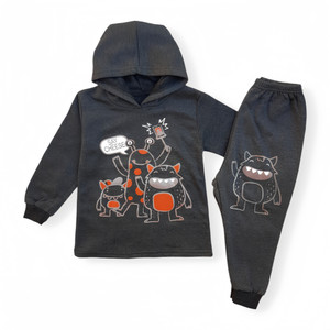 هودی و شلوار کودکانه طرح دار بامزه رنگ دودی ساخت ایران