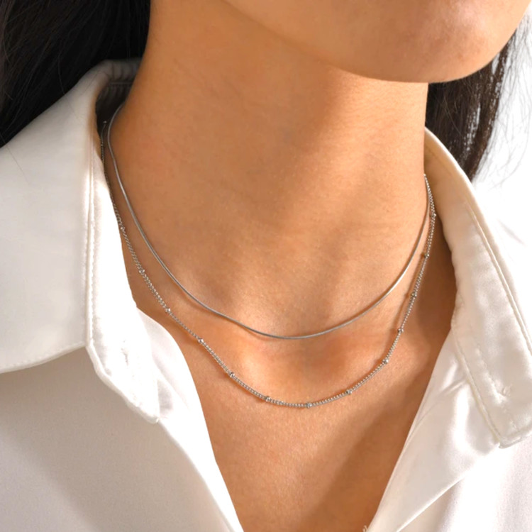 گردنبند استیل توپی و زنجیر ونیزی نقرهای برند Six مدل چوکر مناسب مهمانی