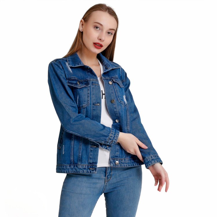 کت لی زنانه فیت تن نمای جانبی رنگ آبی کلاسیک