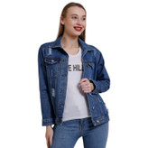 کت لی زنانه آبی با طراحی اسپرت و زاپ دار مناسب بهار و پاییز