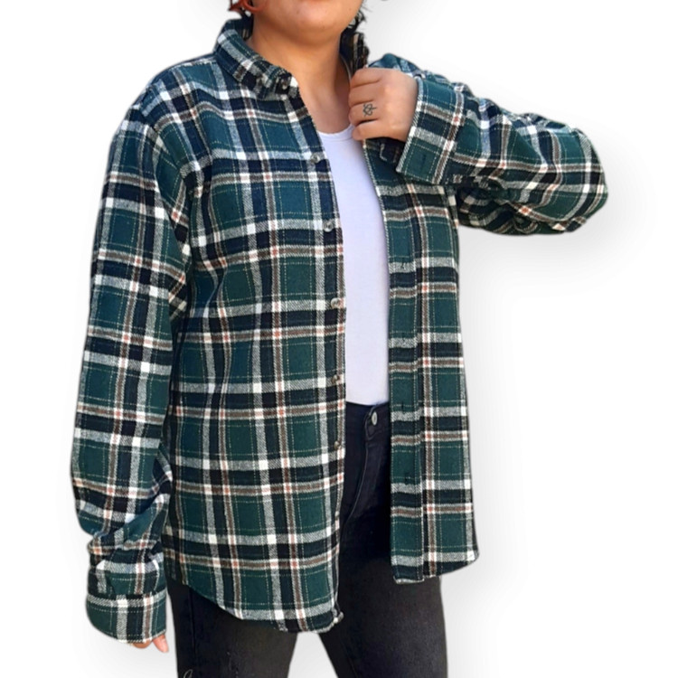 شومیز چهارخانه سبز زنانه با پارچه پشمی ترک ۱۰۰٪ پنبه