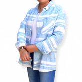 شومیز زنانه کنفی راهراه رنگ آبی آسمانی – پارچه ضخیم مناسب زمستان