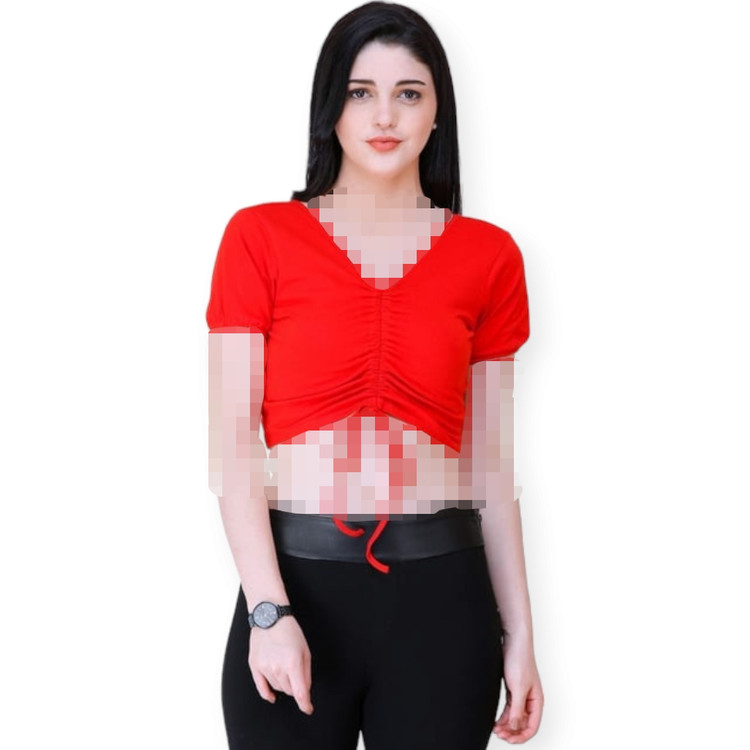 کراپ یقه هفت قرمز زنانه ترک برند Miss Ece از نمای جلو