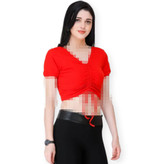 نمای نزدیک بافت کبریتی کراپ قرمز جذب برند Miss Ece