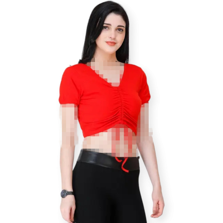 نمای نزدیک بافت کبریتی کراپ قرمز جذب برند Miss Ece