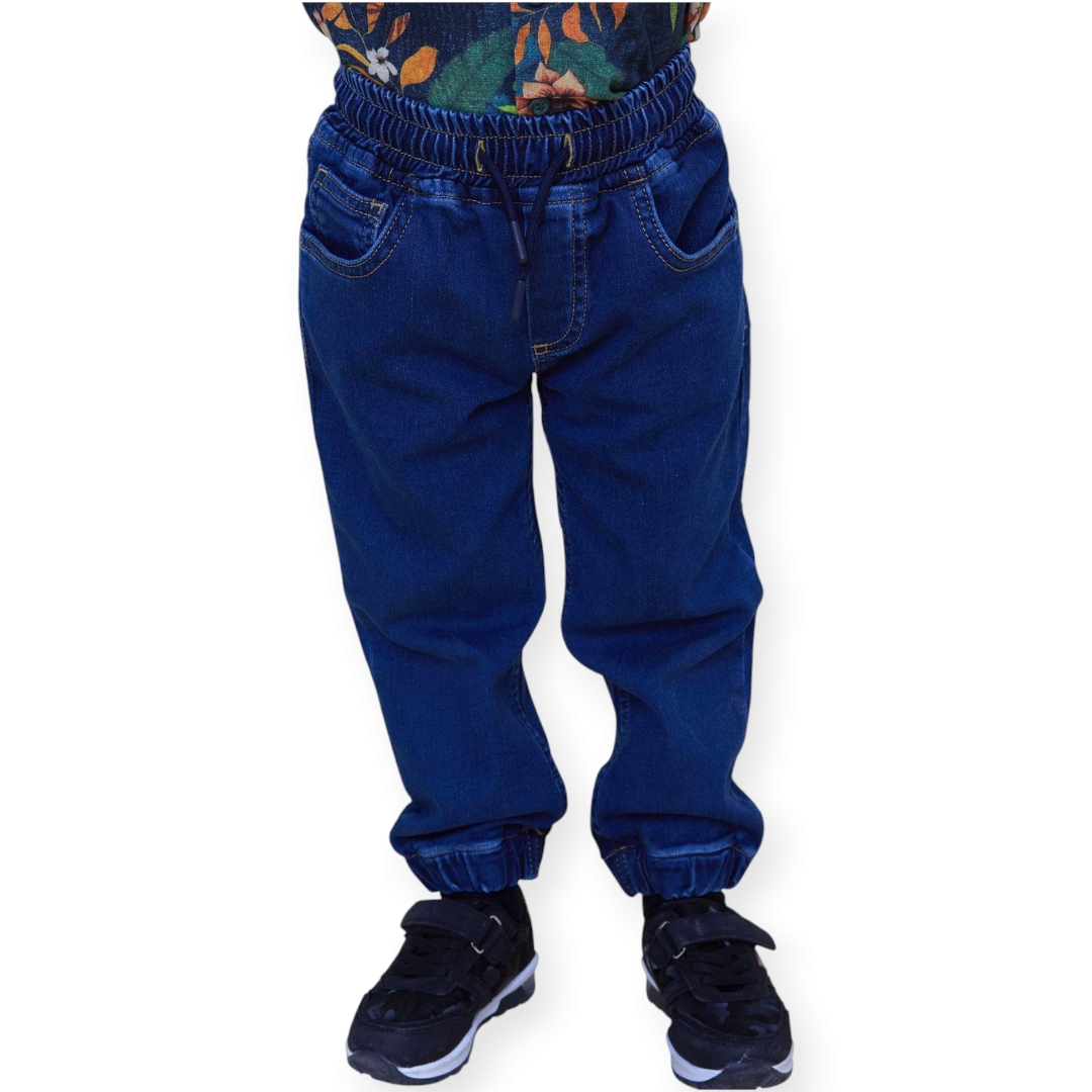 شلوار لی پسرانه ترک آبی پررنگ با کمر کشدار و دمپا گتدار مناسب استفاده روزمره